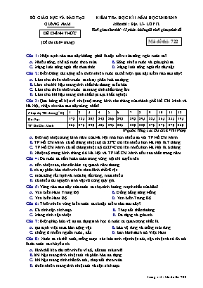 Đề kiểm tra học kì I môn Địa lý Lớp 12 - Mã đề 722 - Năm học 2018-2019 - Sở giáo dục và đào tạo Quảng Nam